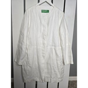 United Colors of Benetton Linen Coat Jacket 10 White Lagenlook Coastal